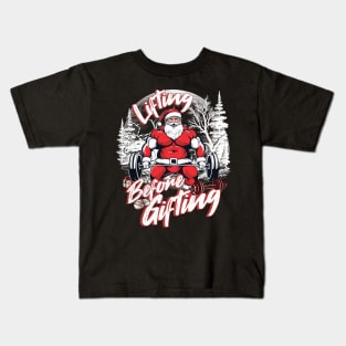 Gym Santa Bodybuilding Funny Xmas Design Kids T-Shirt